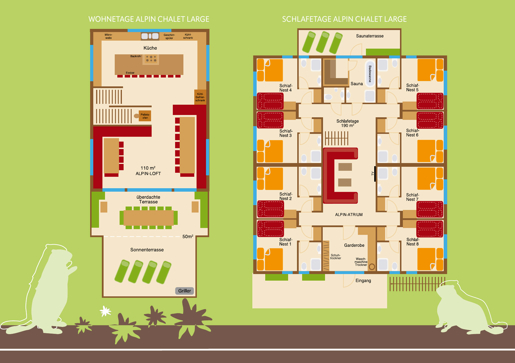 Plattegrond: Alpin Chalet Large · wonen en slapen